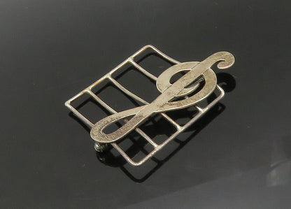MEXICO 925 Sterling Silver  Vintage Treble Clef Music Motif Brooch Pin  BP8692