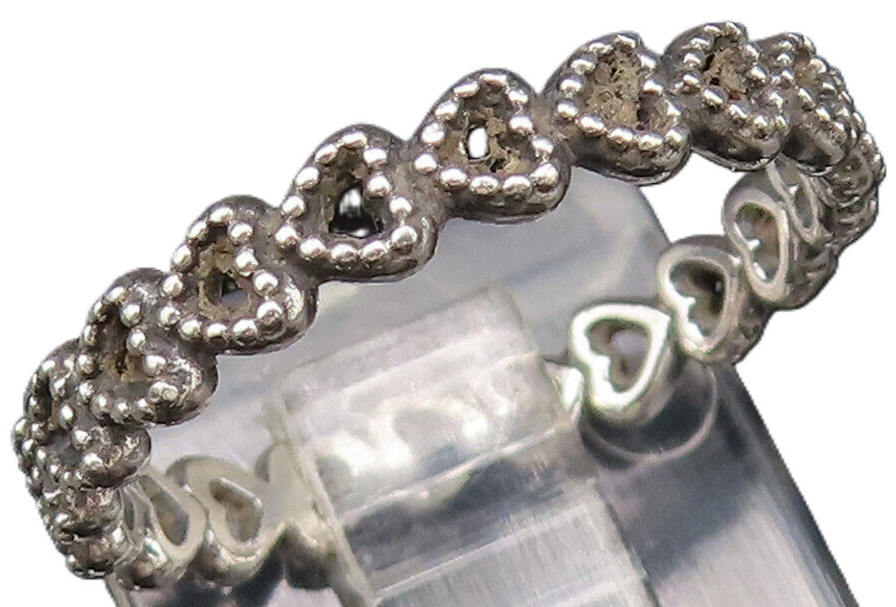PANDORA 925 Silver  Vintage Dainty Open Love Heart Band Ring Sz 6  RG25959