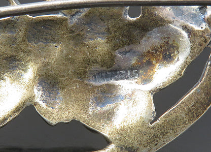 925 Sterling Silver  Vintage Dark Tone Floral Motif Oval Brooch Pin  BP8650