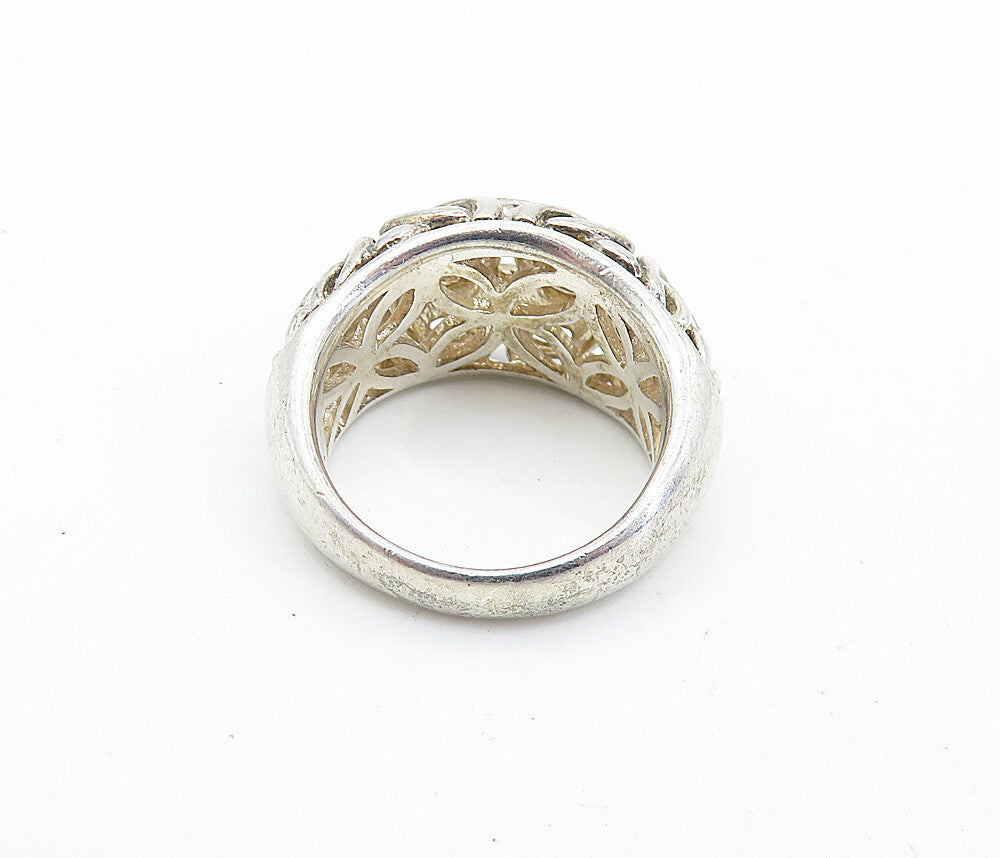 925 Sterling Silver  Vintage Byzantine Link Detail Dome Band Ring Sz 5  RG6894