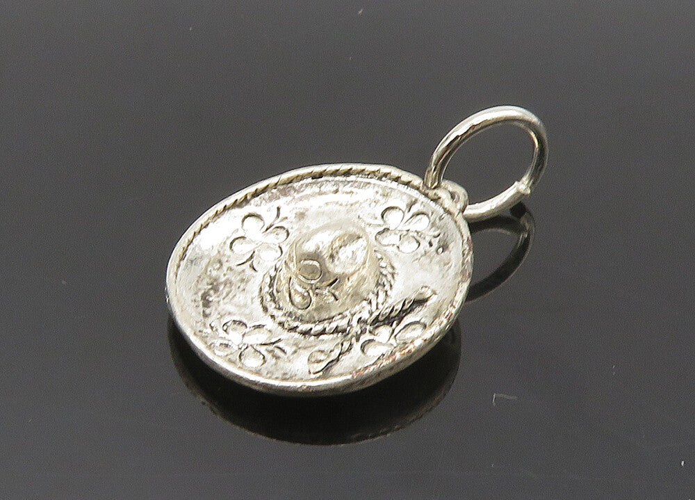 925 Sterling Silver  Vintage Petite Floral Sombrero Hat Pendant  PT16723