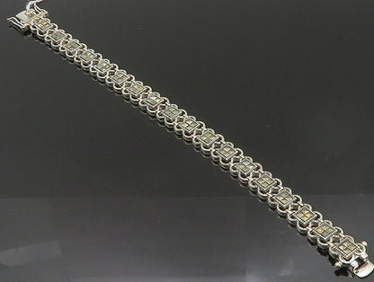 925 Sterling Silver  Marcasite Linked Floral Tennis Bracelet  BT1012