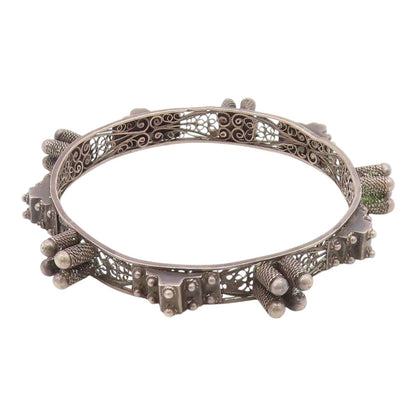 ISRAEL 925 Sterling Silver  Vintage Antique Filigree Bangle Bracelet  BT9306