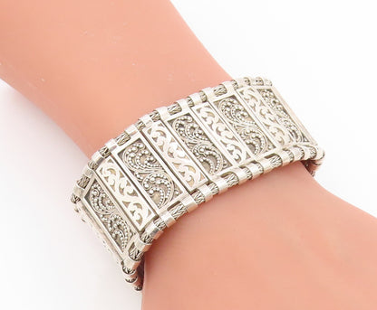 925 Sterling Silver Vintage Bracelet LOIS HILL Wide Scrollwork Panel  BT11919