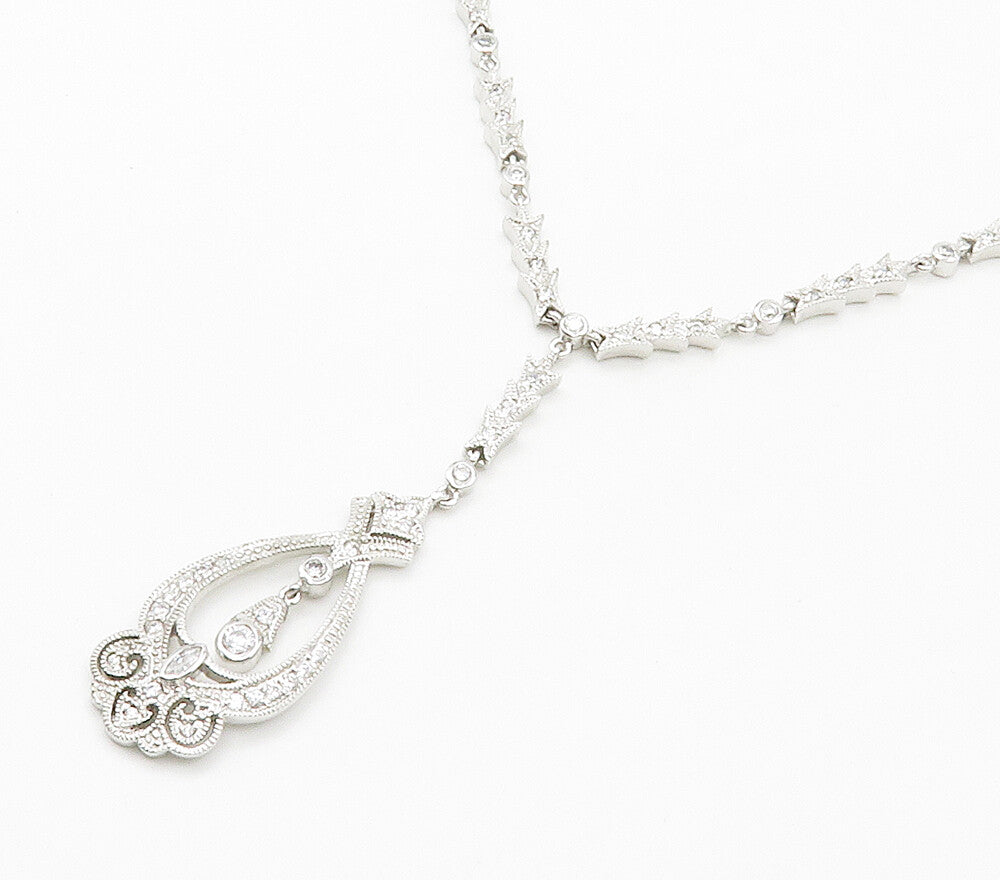 925 Sterling Silver  Sparkling Cubic Zirconia Dangling Chain Necklace  NE2470