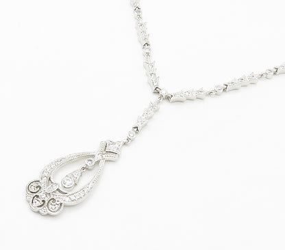 925 Sterling Silver  Sparkling Cubic Zirconia Dangling Chain Necklace  NE2470