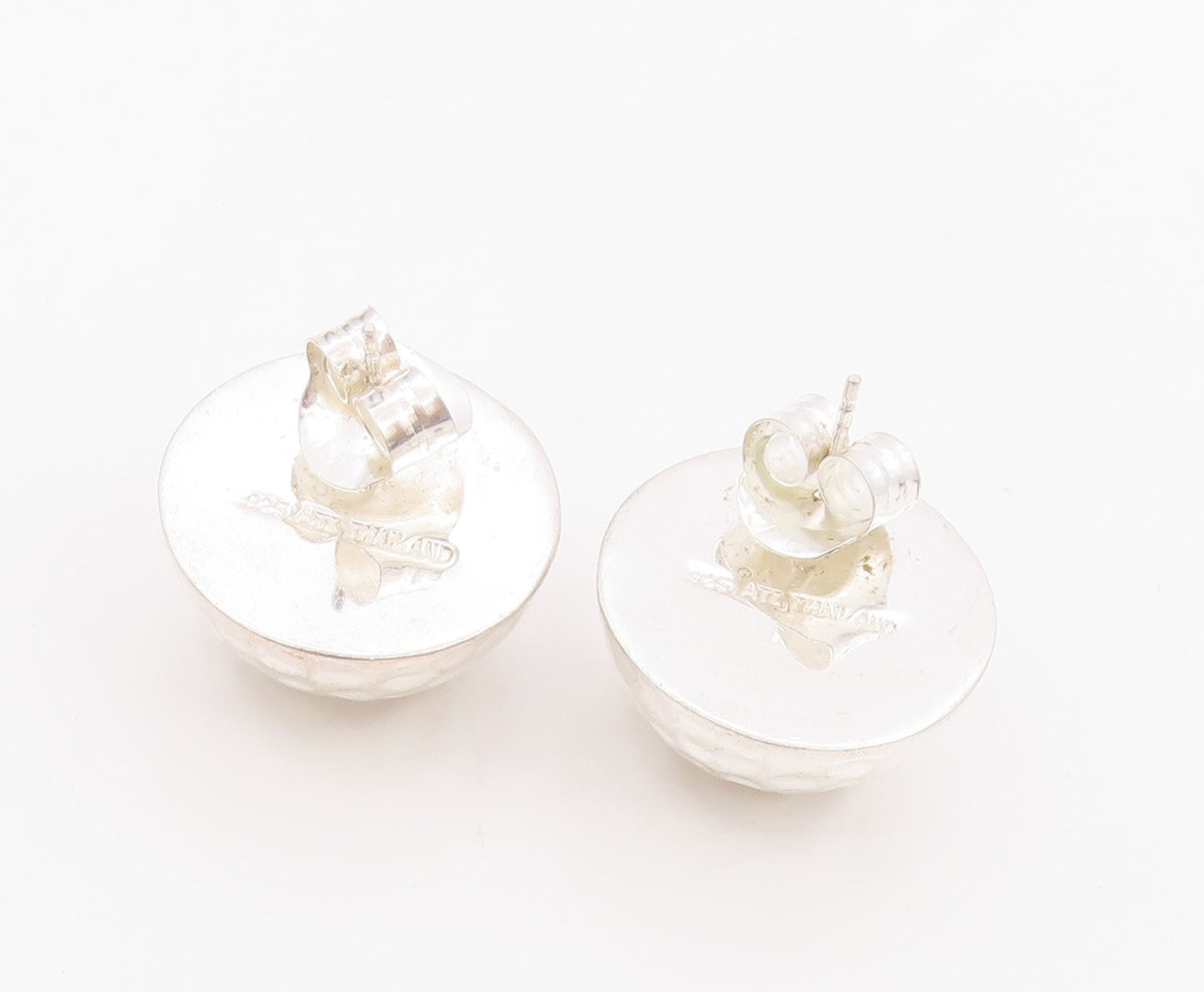 925 Sterling Silver Vintage Earrings Solid Hammered Circular Dome Stud  EG14050