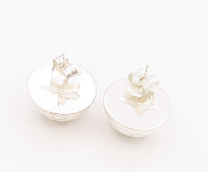 925 Sterling Silver Vintage Earrings Solid Hammered Circular Dome Stud  EG14050
