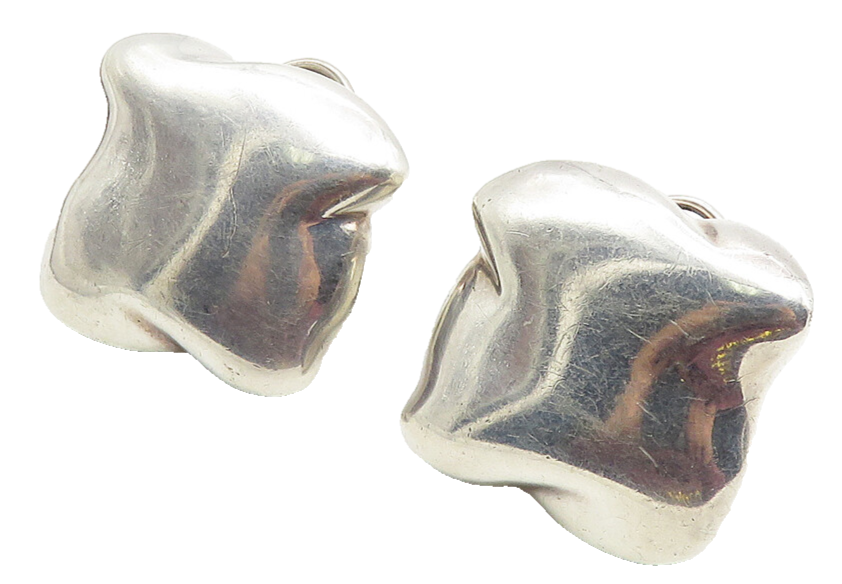 DUNIGAN 925 Sterling Silver  Vintage Modernist Non Pierce Earrings  EG5866