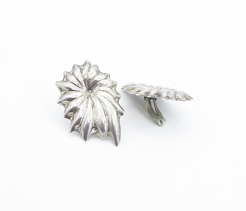 MEXICO 925 Sterling Silver Vintage Modernist Non Pierce Clip On Earrings  EG3331