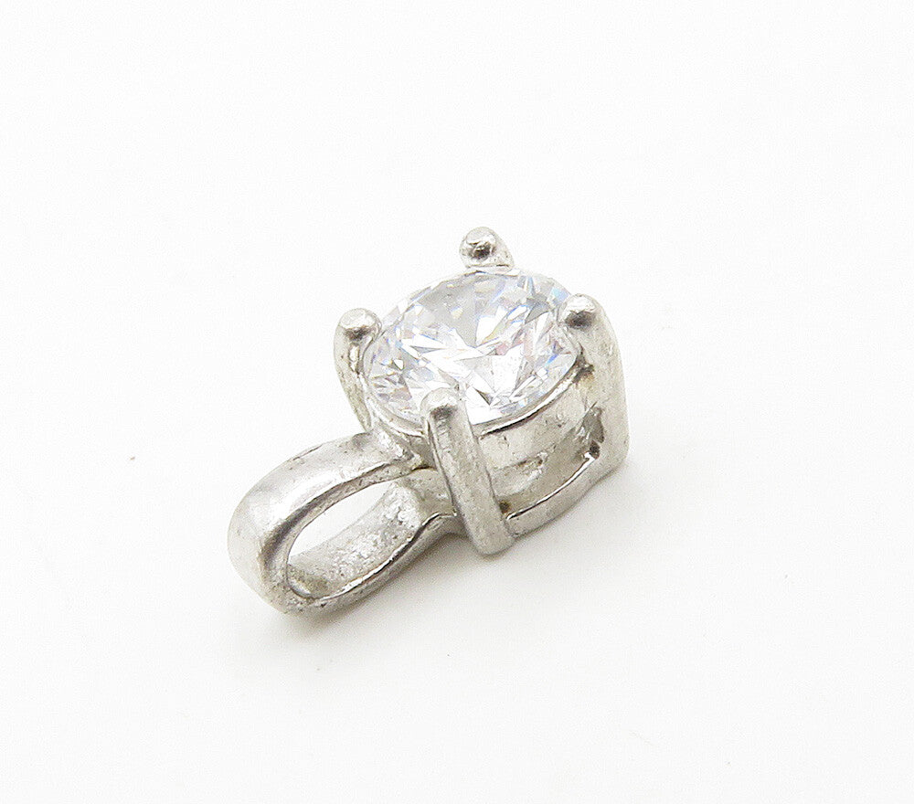 925 Sterling Silver  Round Cut Prong Set Cubic Zirconia Shiny Pendant  PT12059