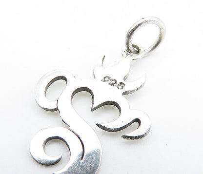 925 Sterling Silver  Petite Shiny Om Spiritual Symbol Drop Pendant  PT5708
