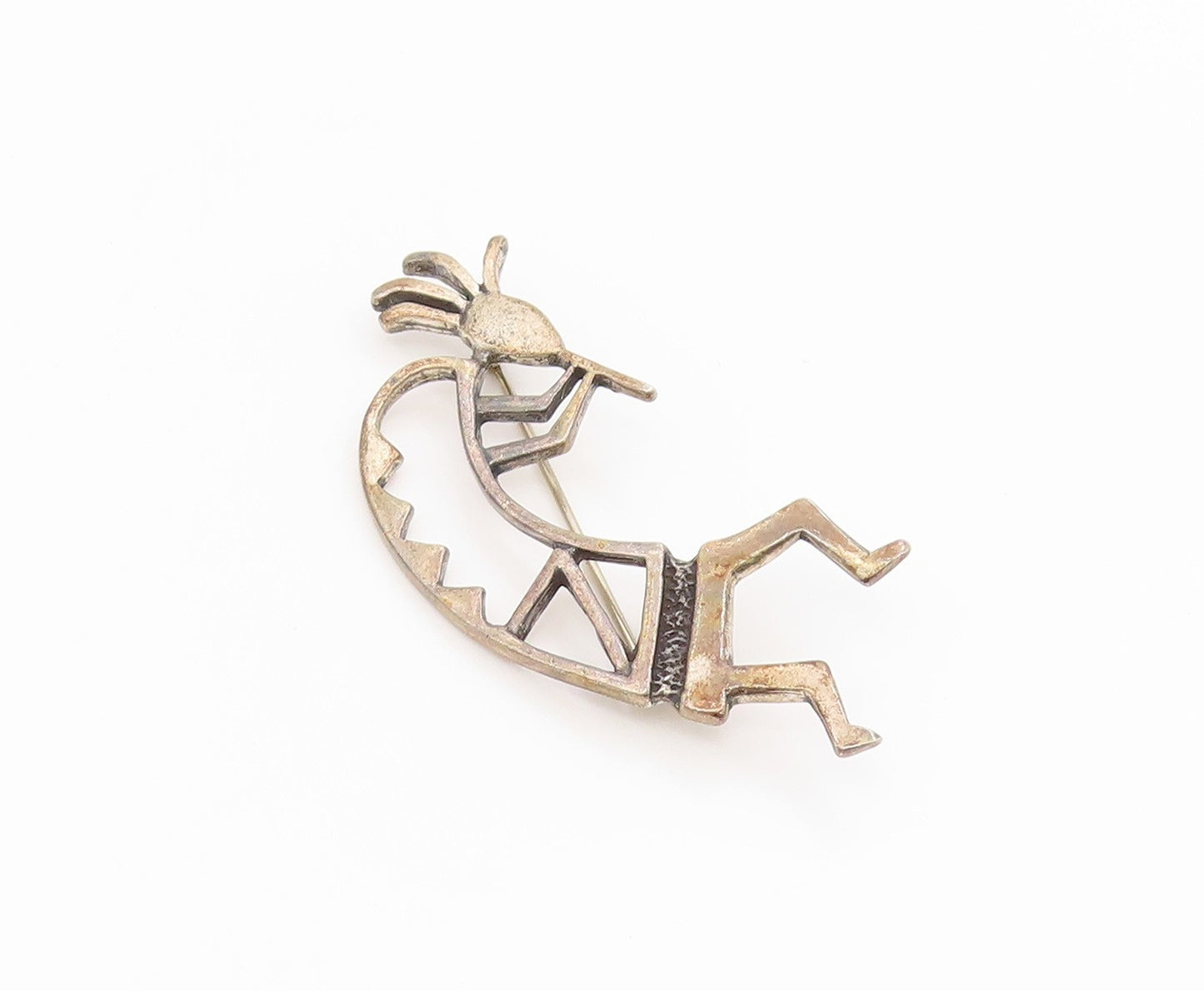 925 Sterling Silver Vintage Brooch Pin SOUTHWESTRN Flute Player Outline  BP12175