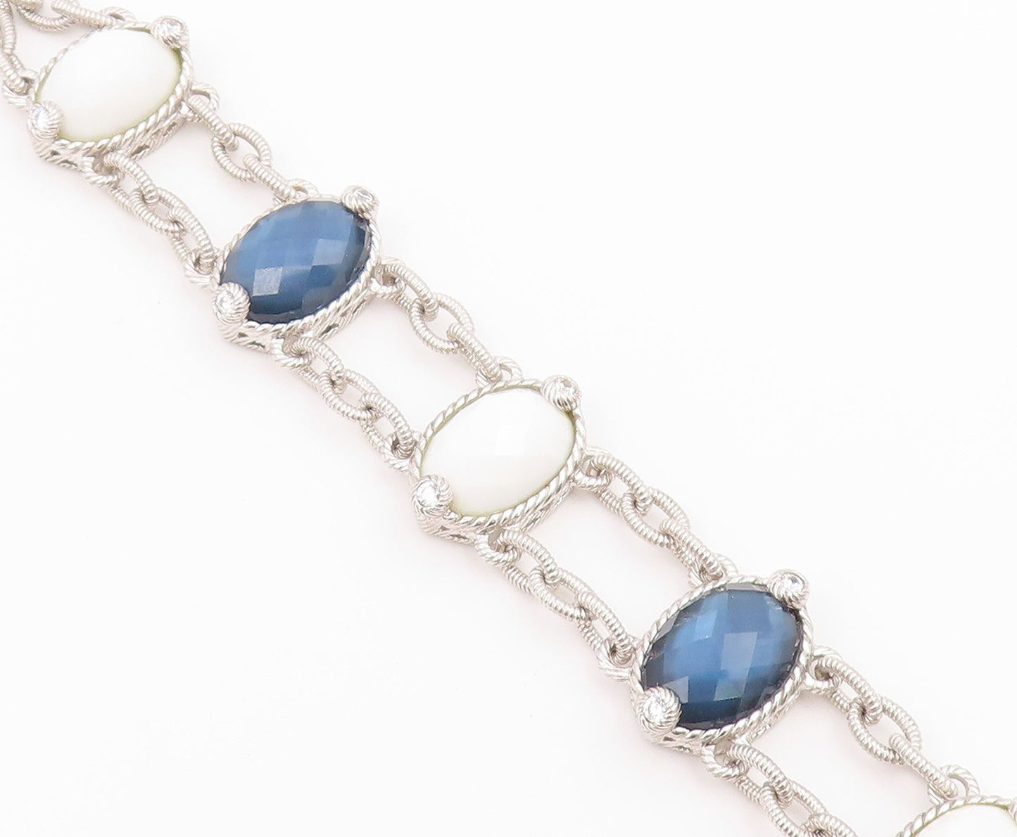 925 Sterling Silver Vintage Bracelet JUDITH RIPKA White Agate & Quartz  BT12180
