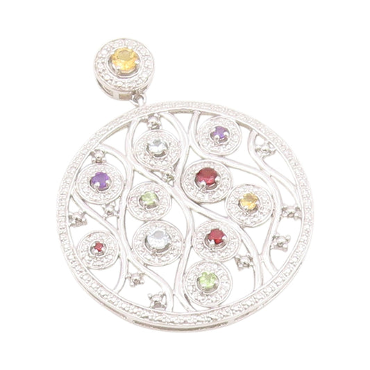 925 Sterling Silver Vintage Pendant Modernist Multi Color CZ Disk  PT24319