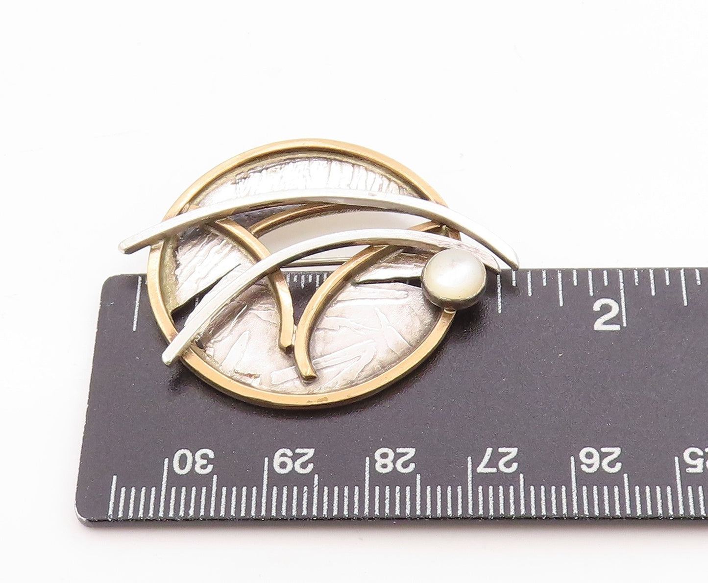 925 Sterling Silver Vintage Brooch Opal Gold Plated Celestial Design  BP11777