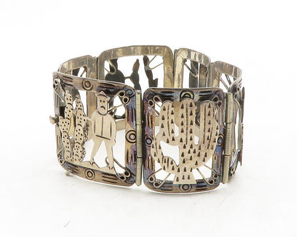 LOS BALLESTEROS 925 Silver  Vintage Storyteller Panel Chain Bracelet  BT4933