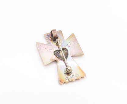 925 Sterling Silver Vintage Brooch CAROLYN POLLACK Angel Of Love Cross  BP11571