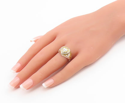 925 Sterling Silver Vintage Ring Two Tone Love Heart Scroll Band  Sz 7  RG36710
