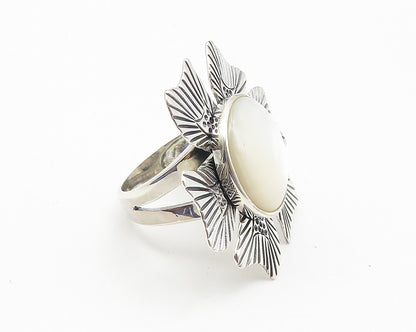 925 Sterling Silver  Mother Of Pearl Flower Motif Cocktail Ring Sz 7  RG10650
