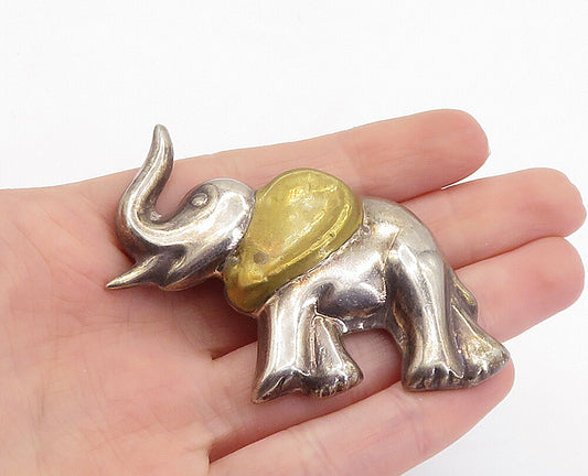MEXICO 925 Sterling Silver  Vintage Two Tone Elephant Motif Brooch Pin  BP2103