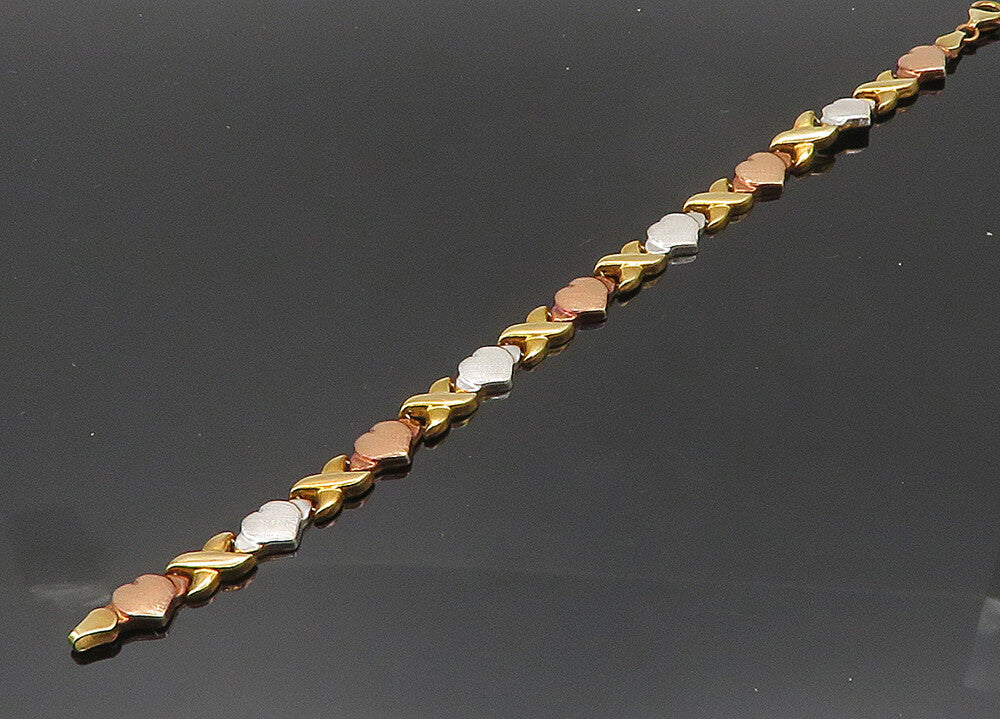 925 Sterling Silver  Vintage Shiny Three Tone XO Hearts Chain Bracelet  BT8108