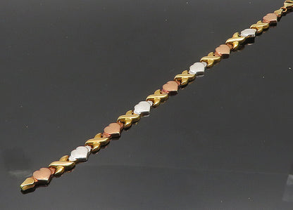 925 Sterling Silver  Vintage Shiny Three Tone XO Hearts Chain Bracelet  BT8108