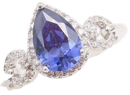 925 Sterling Silver Vintage Ring Designer Drop Cut Sapphire & CZ Sz 7  RG30655