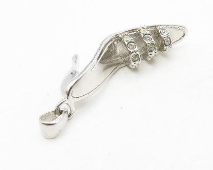 925 Sterling Silver  Shiny Cubic Zirconia High Heel Sandal Pendant  PT10359