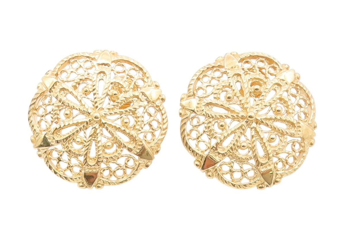 925 Sterling Silver Vintage Earrings Gold Plated Intricate Floral Studs  EG13966