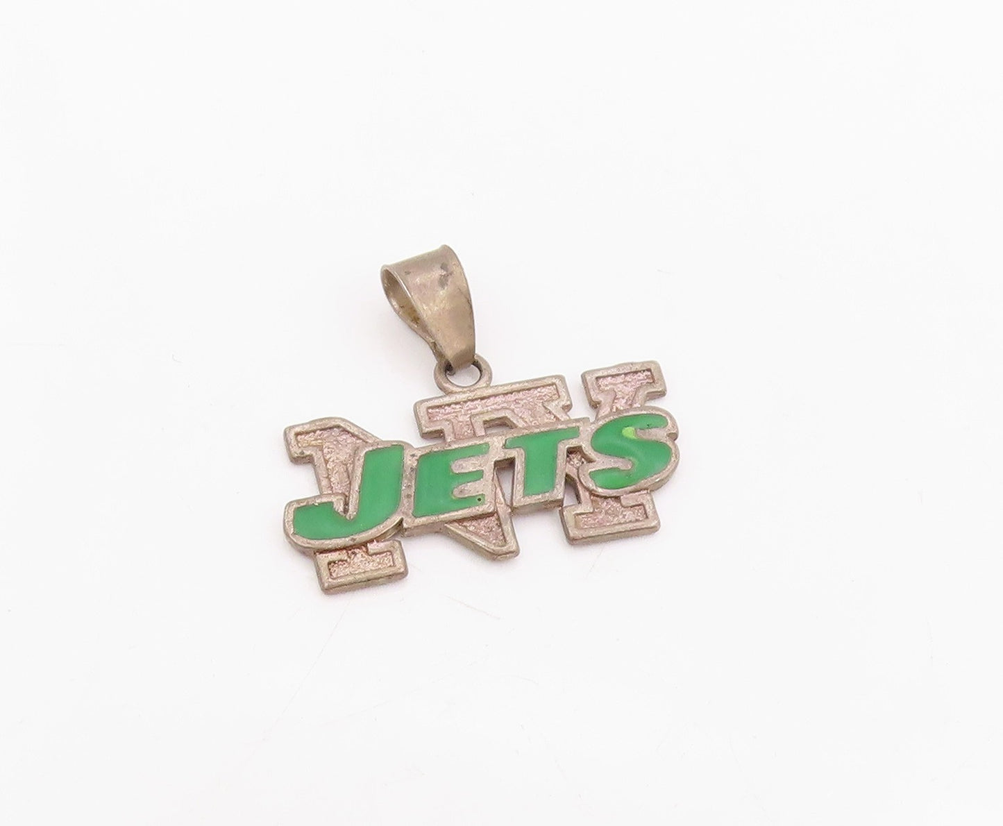 925 Sterling Silver Vintage Pendant Green Enameled NY Jets Logo Charm  PT25755