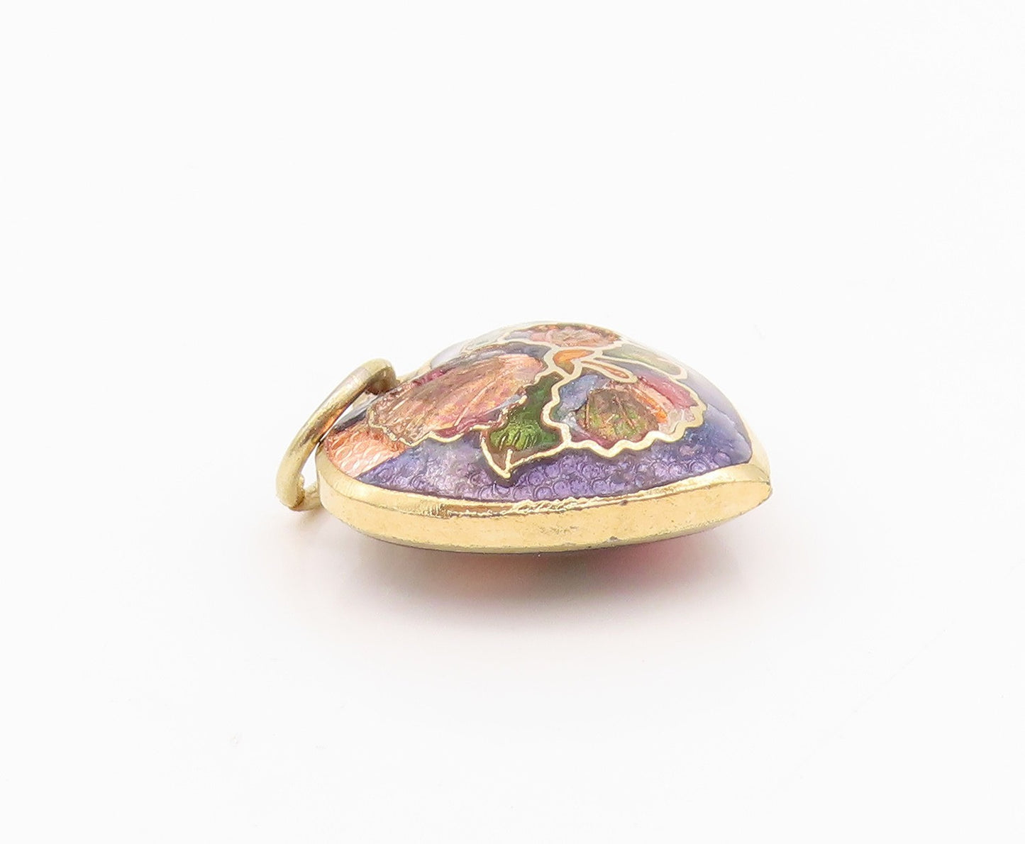 925 Sterling Silver Vintage Pendant Gold Plated Enameled Floral Heart  PT24246