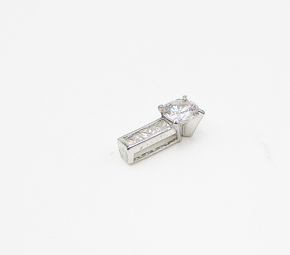 925 Sterling Silver  Faceted White Cubic Zirconia Slider Pendant  PT2415