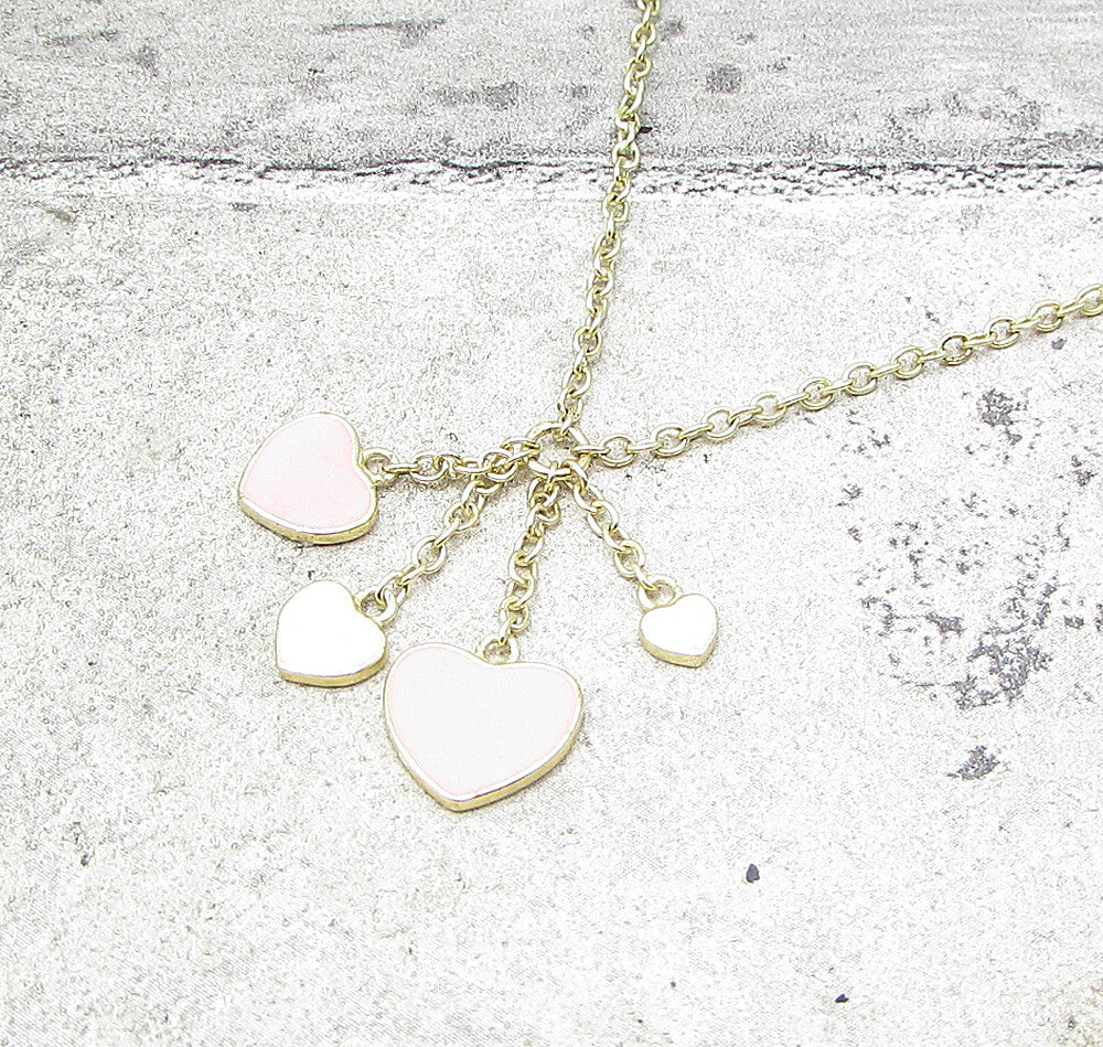 Gold Over 925 Silver  Enamel Love Hearts Charm Adjustable Chain Necklace PT1330