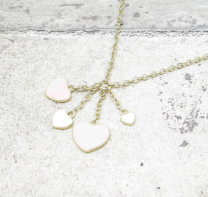 Gold Over 925 Silver  Enamel Love Hearts Charm Adjustable Chain Necklace PT1330