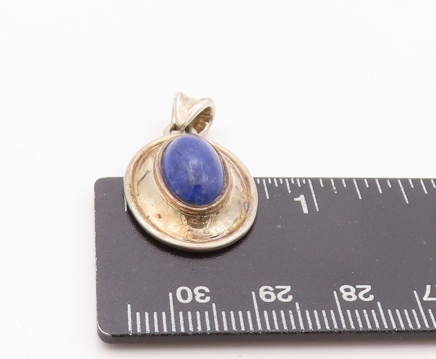 925 Sterling Silver Vintage Pendant Oval Cabochon Lapis Lazuli Framed  PT24004