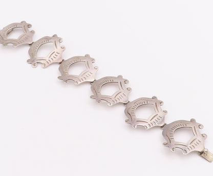 925 Sterling Silver Vintage Bracelet MEXICO Swirly Etched Frames Linked  BT10572
