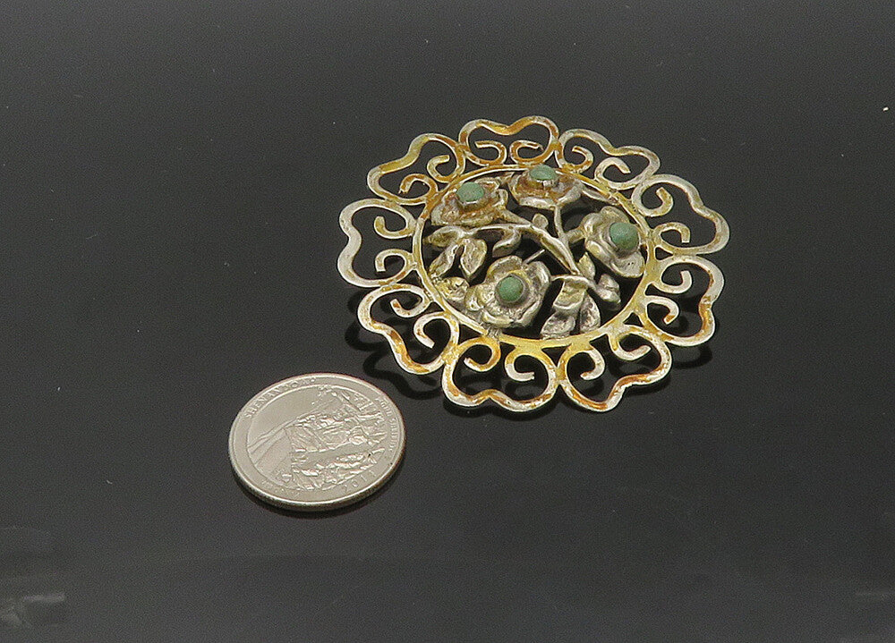 MEXICO 925 Sterling Silver  Vintage Turquoise Pretzel Brooch Pin  BP8261