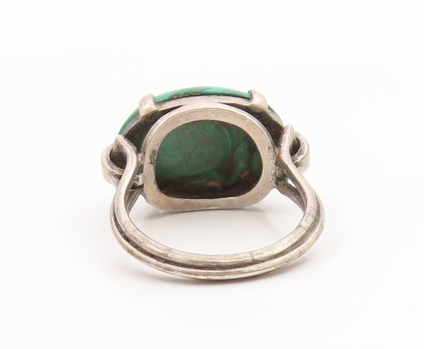 925 Sterling Silver Vintage Ring Modernist Cabochon Malachite Band Sz 8 RG35847