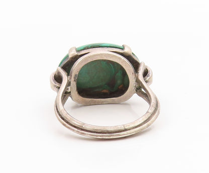 925 Sterling Silver Vintage Ring Modernist Cabochon Malachite Band Sz 8 RG35847