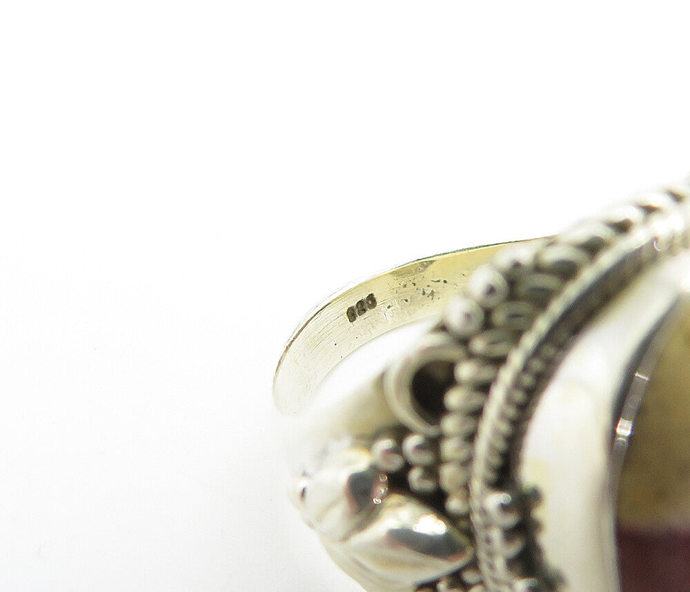 925 Sterling Silver  Cabochon Cut Jasper Floral Cocktail Ring Sz 6  RG8072