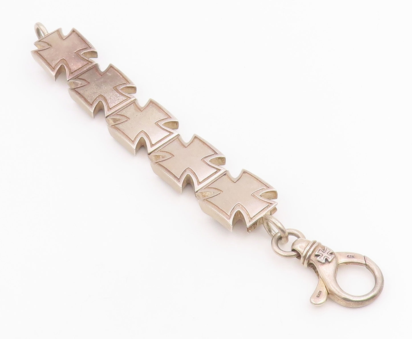 925 Sterling Silver Vintage Bracelet Solid Religious Maltese Cross Link  BT11873
