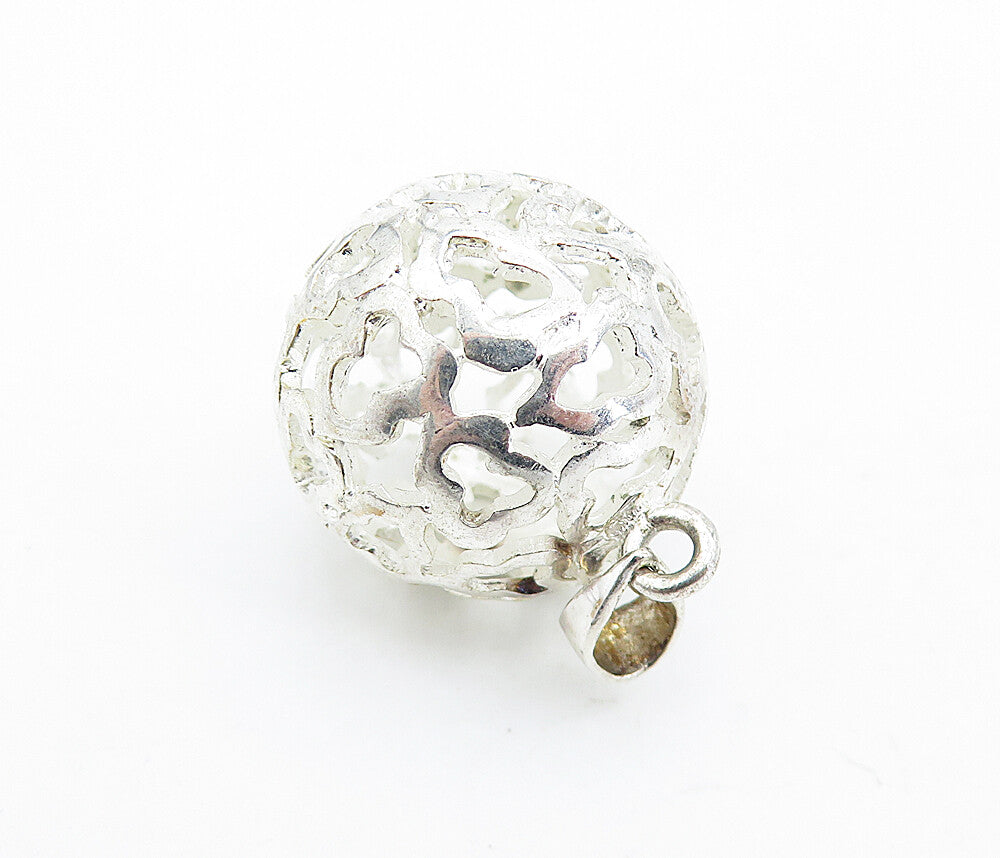 925 Sterling Silver  Vintage Shiny Cutout Design Sphere Drop Pendant  PT4766