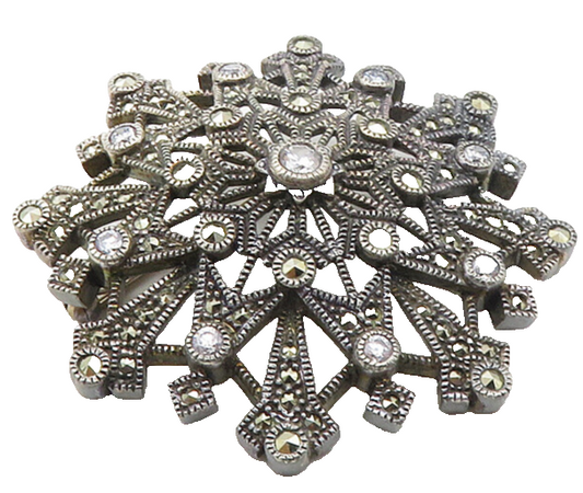 JUDITH JACK 925 Silver  Vintage Cubic Zirconia & Marcasite Brooch Pin  BP4018