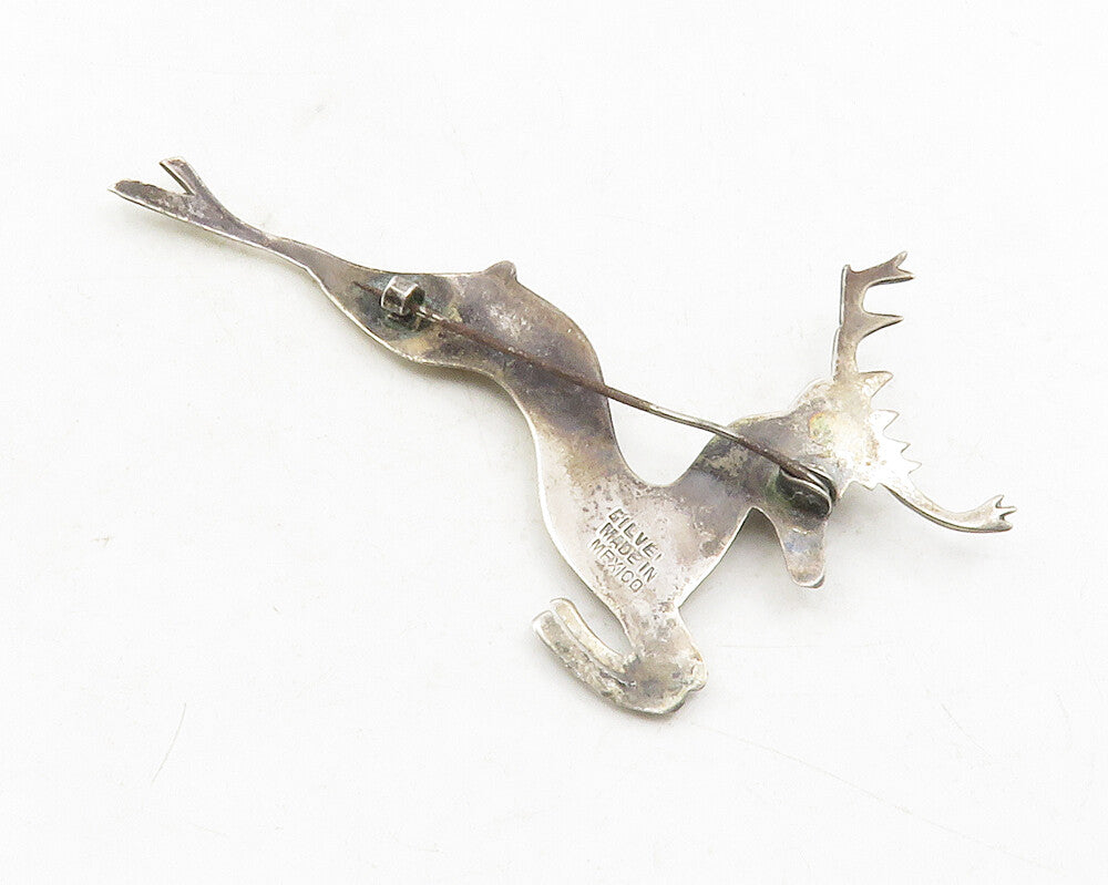 MEXICO 925 Sterling Silver  Vintage Antique Turquoise Deer Brooch Pin  BP4681