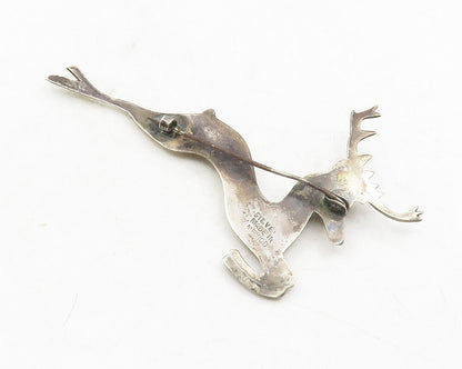 MEXICO 925 Sterling Silver  Vintage Antique Turquoise Deer Brooch Pin  BP4681