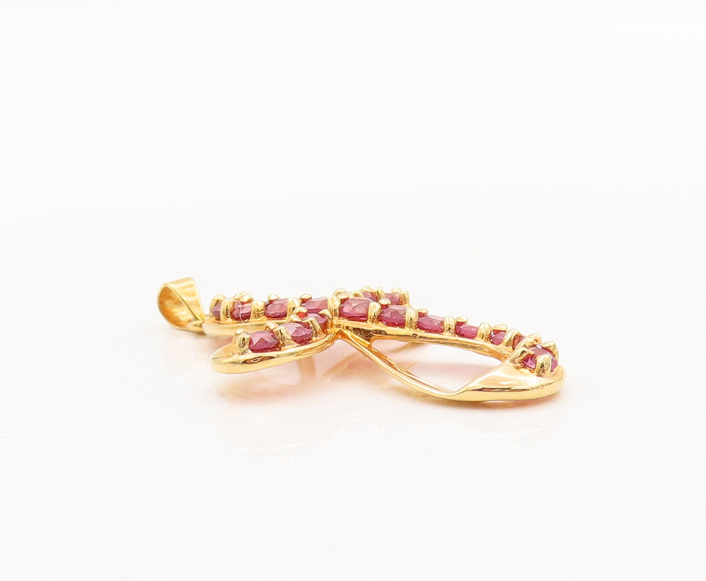 925 Sterling Silver Vintage Pendant Gold Plated Swirled Pink CZ Cross  PT23140