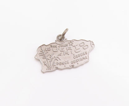 925 Sterling Silver Vintage Pendant Puerto Rica Island State Map Charm  PT24984