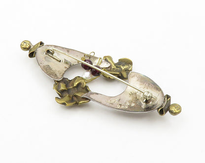 DESIGNER 925 Silver  Vintage Petite Pearls Two Tone Floral Brooch Pin  BP5292