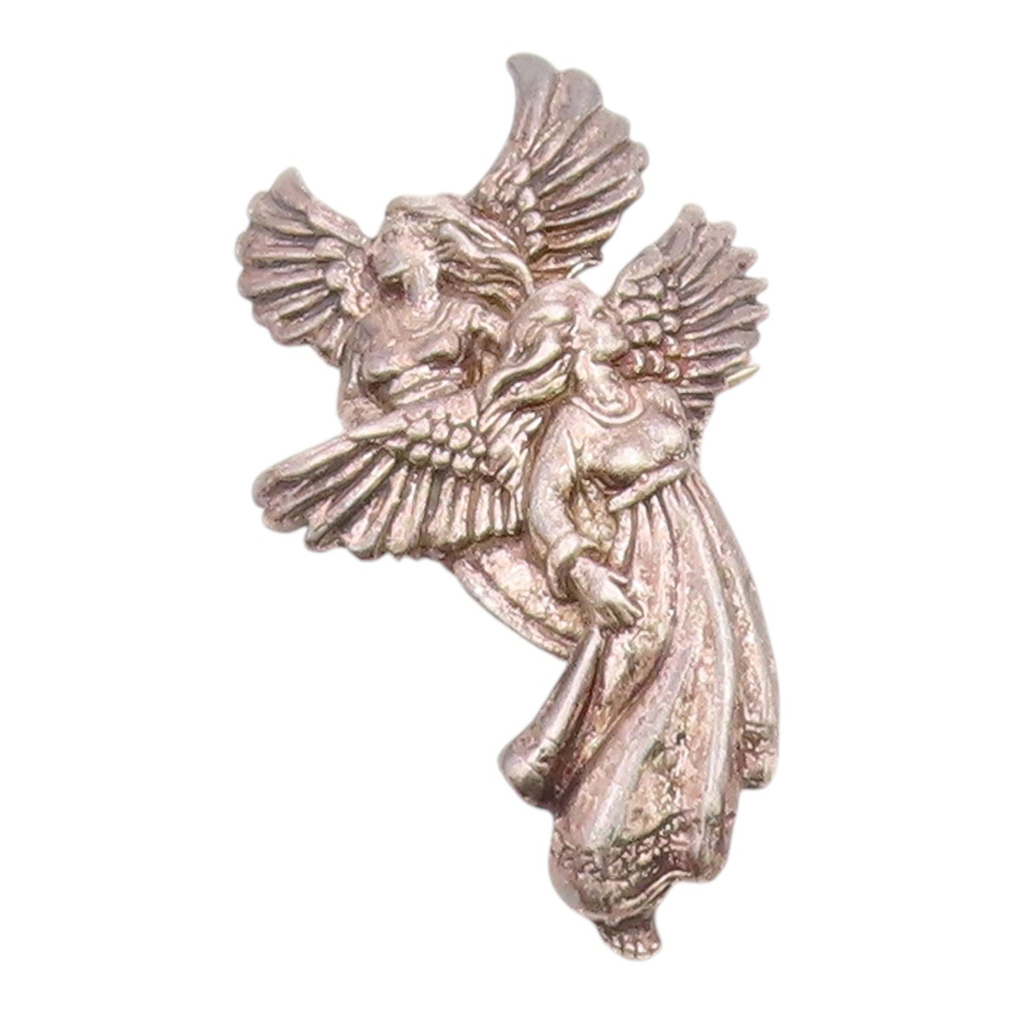925 Sterling Silver  Vintage Double Flying Female Angels Brooch Pin  BP9699